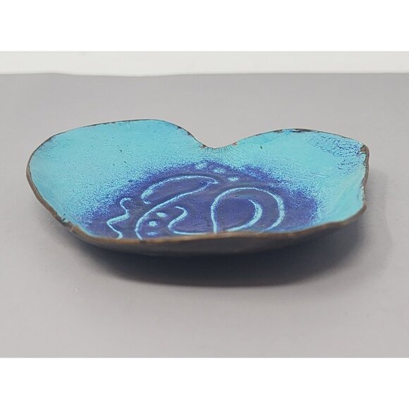 Vintage Handcrafted Enamel Copper Trinket‎ Dish With Abstract Design - Picture 3 of 9